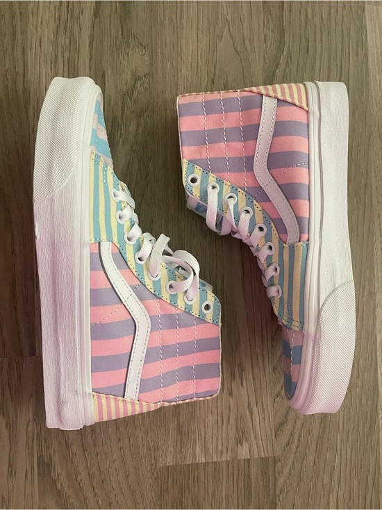 Vans Shoes - Vans Sk8-Hi Pastel Pink Blue Yellow Striped High-Top Sneakers